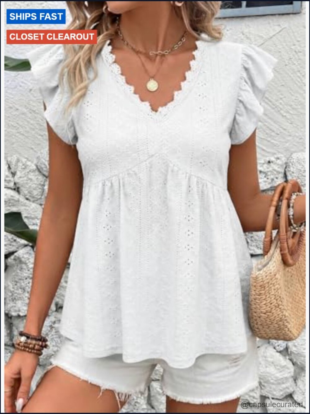 Women Boho Tank Top Lace V-Neck Ruffle Camisole Summer Texture Sleeveless - Picture 5 of 7